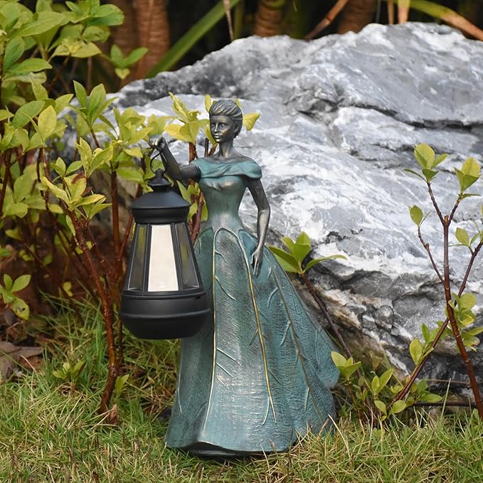Fairy Garden Statue Solar Garden Decor with Lights for Yard Lawn Decorations Outdoor Patio Fairy Garden Decor Gardening Gifts for Women
