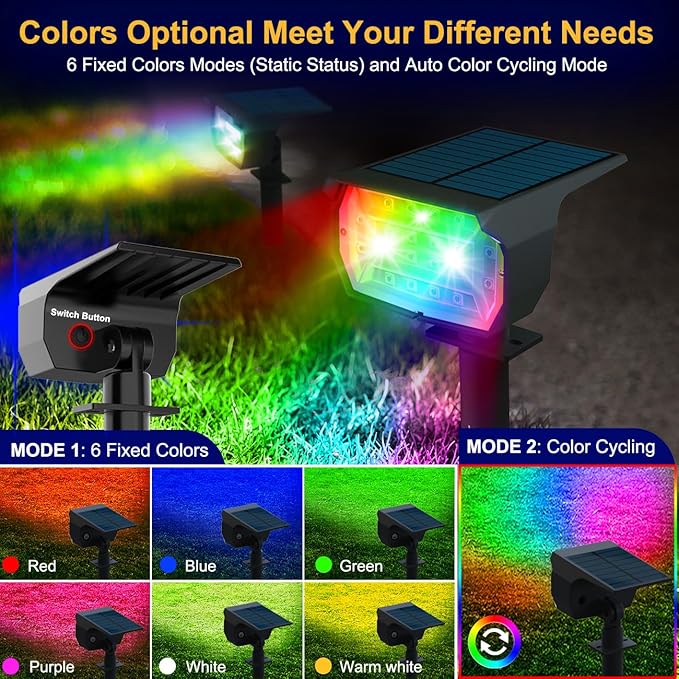 nipify 4 Pack Solar Spot Lights Outdoor Color Changing, 7 Modes Halloween RGB Solar Powered Waterproof Spotlight, Landscape Lighting for Outside Yard Garden Pathway