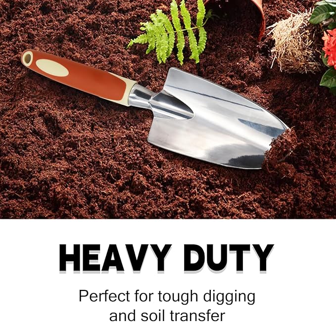 Gardening Tools, 6 Pack Stainless Steel Garden Tool Set with Non-Slip Rubber Grip, Ideal Gardening Gifts for Women