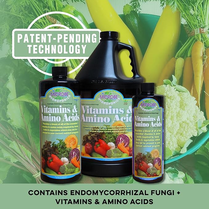 Microbe Life Hydroponics Premium Vitamins & Amino Acids Essential for Maximum Plant Growth and Root Uptake, Use with Any Feeding Systems Including Hydroponics or Soil, 1 Gallon