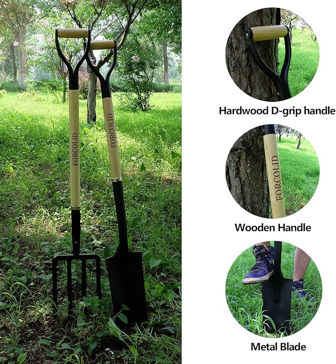 Drain Spade Shovel, Garden Drain Spade, Trenching Shovel, Woode D-Handle, Steel Y-Grip, 45 Inch Spade Shovel for Digging Transplanting & Edging