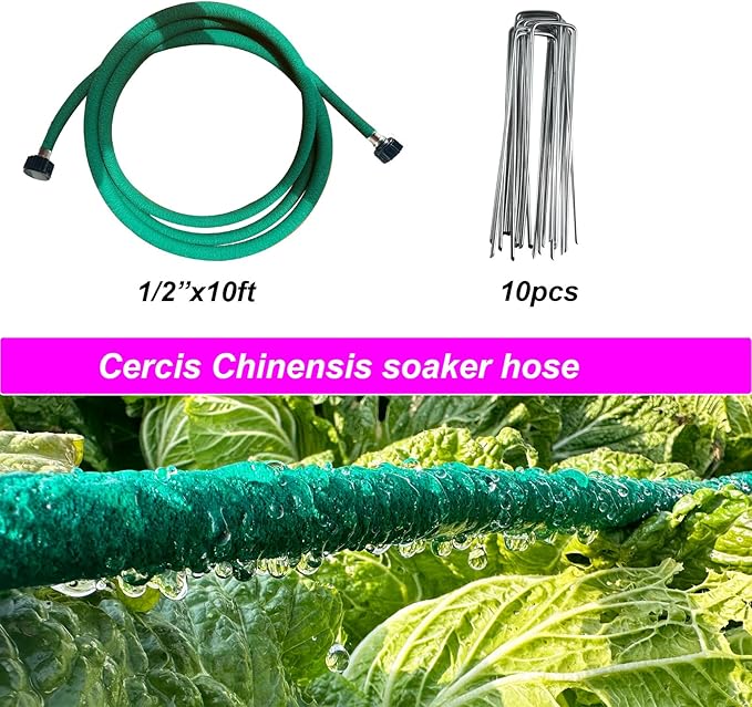 Soaker Hose 1/2inchx 10ft,Green Rubber Hose Water Saving up to 70%,Durable Flexible Soaker Hose that irrigation for Patio Lawn,Trees,Vegetables and Flowers. …