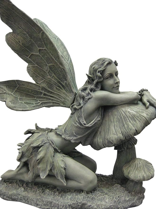 16-1/2-Inch Tall Green Fairy on Mushroom