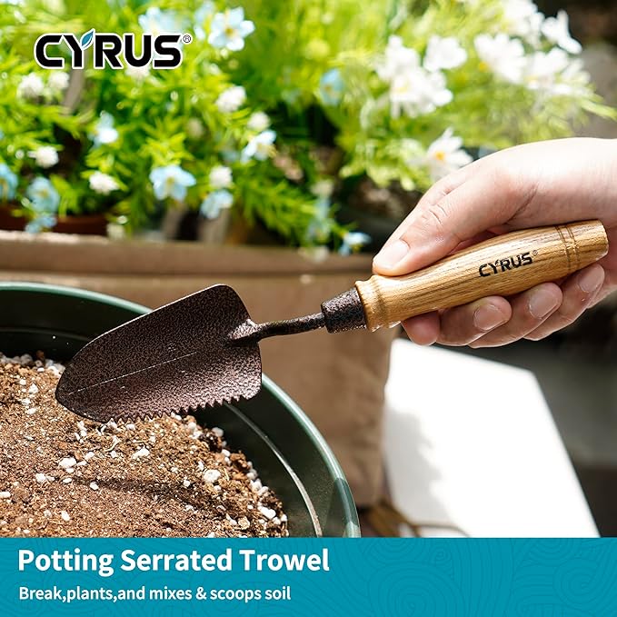 CYRUS Garden Tool Set,3 Piece Garden Shovel,Includes Hand Shovel, Transplanting Shovel and Hand Rake with Ash Wood Handle for Planting, Weeding, Maintaining Lawns and Gardens