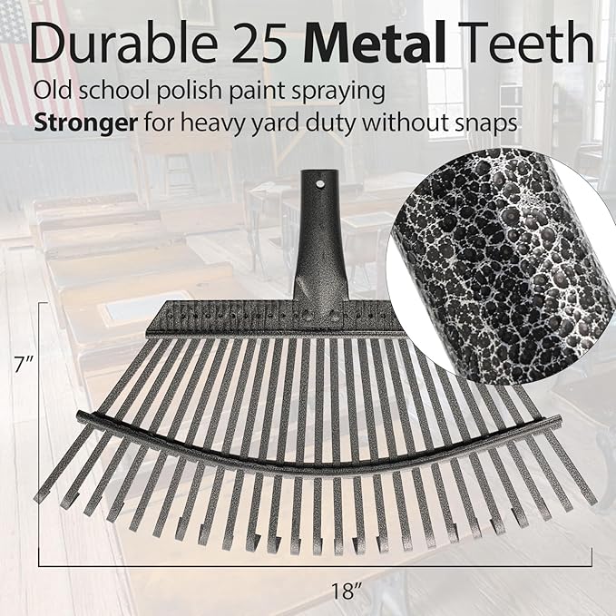 Leaf Rake, 30-76 inch Garden Rakes for Leaves Heavy Duty Long Handle, 25 Tines 18" Wide Metal Thatch Lawn Gravel Shrub Yard Landscape Rake for Leaves and Grass
