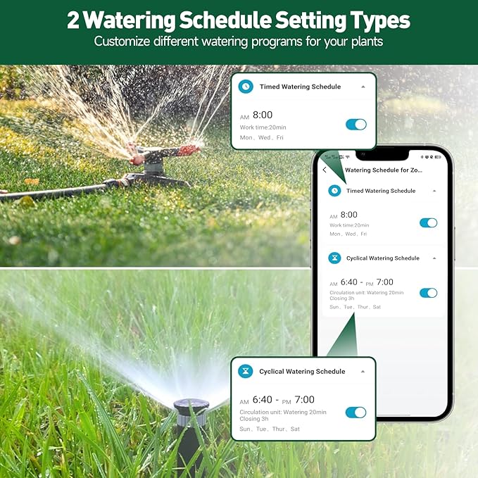 WiFi Water Timer, 2 Zones Sprinkler Timer for Garden Hose, Hose Timer with Wi-Fi Hub, APP Remote Control, Voice Control with Alexa, Rain Delay and Manual Mode for Yard Lawn Watering