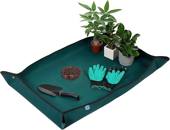 KONMAY Foldable Thicken Repotting Mat Tool Set - 30''X44'' Waterproof Potting Tray, Shovel and Garden Glove for Indoor and Outdoor Transplanting and Soil Mess Control