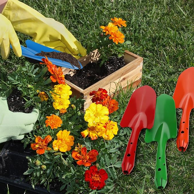 Mini Colorful Metal Hand Shovel Digging Trowel Set Transplanting Garden Shovel for Flower Soil Planting Succulent Kids Teens Women Men Gift Indoor Outdoor, 6 Colors (6 Pcs,11 x 3 Inch)