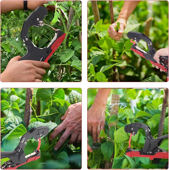 Plant Tying Machine,Plant Vine Tying Machine Tool with 10000pcs Staples 20 Rolls Tape Plant Tape Gun for Grapes Raspberries Tomatoes and Vining Vegetables Tying Tool(red)