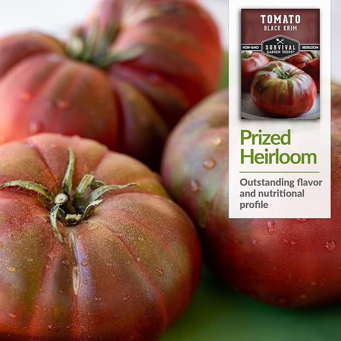 Survival Garden Seeds - Black Krim Tomato Seed for Planting - 3 Packets with Instructions to Plant & Grow Delicious Fresh Slicing Tomatoes in Your Home Vegetable Garden - Non-GMO Heirloom Variety