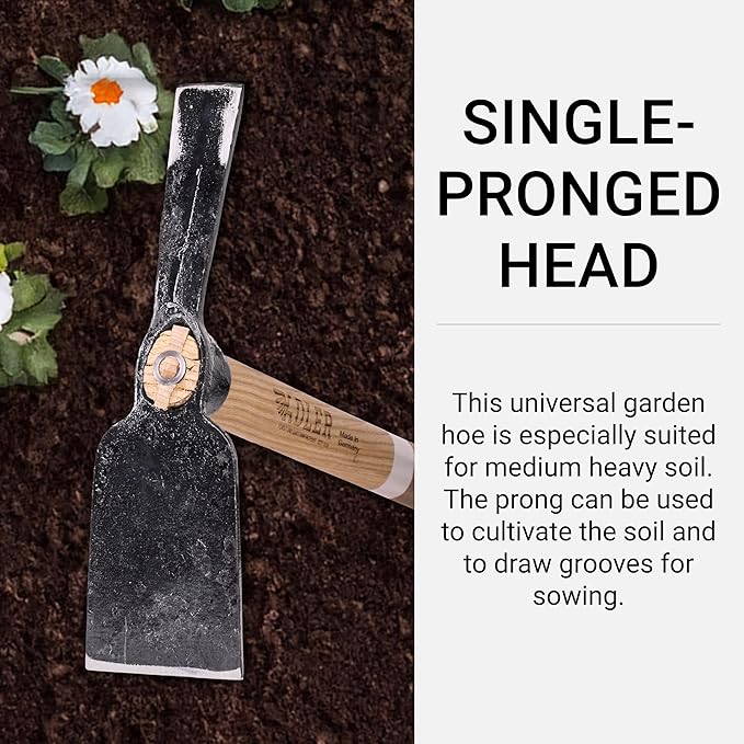 Adler - The Rosie Garden Hoe, Heavy Duty Yard Tool Lawn Care, Loosening Soil, Weeding, and Digging, Steel Head 10.6 inches, Wood Handle 17.7 inches (Mocha)