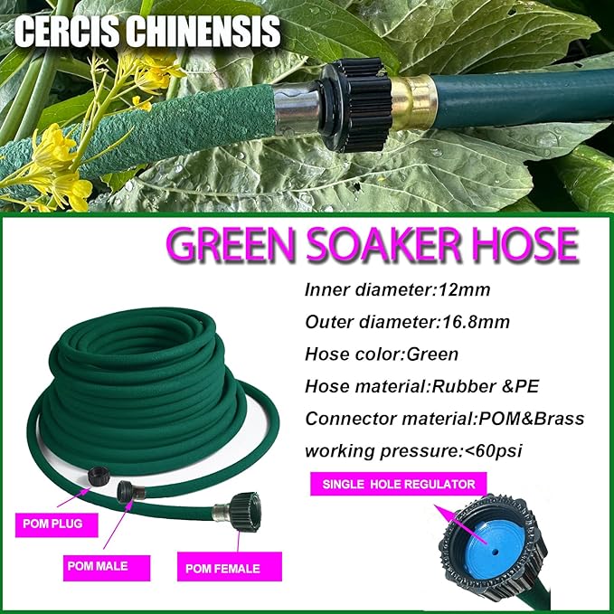Soaker Hose 1/2"X10ft of 2 Pcs,Green Rubber Hose Water Saving up to 70%,Durable Flexible Soaker Hose that irrigation for Patio Lawn,Trees,Vegetables and Flowers. …