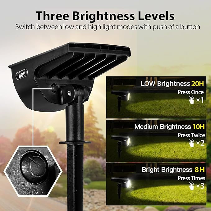 Jior Solar Landscape Spotlights Outdoor 32 LED IP65 Waterproof Solar Powered Wall Lights 2-in-1 Adjustable Outside Lights for Garden Yard Driveway Walkway Pool Patio 4 Pack (Cold White)