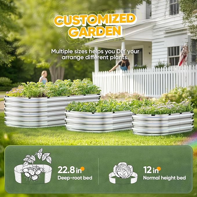 KING BIRD Raised Garden Bed Kit 2025 Upgraded Quick-Setup Galvanized Planter Garden Box Outdoor for Gardening, Vegetables, Flowers, 94x36x12 in, Silver
