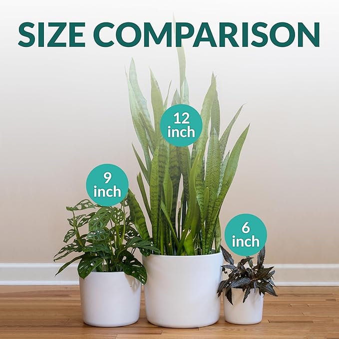 Willowy 12 inch Large Matte White Ceramic Planter - 12 Inch Pots for Plants Indoor, Modern White Planters for Indoor Plants, Big 12 Inch Plant Pot, White Plant Pot with Drainage Hole Plug