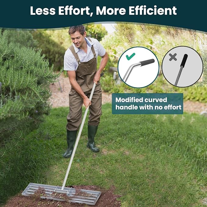 Lawn Leveling Rake 30x10 inch, (Professional-Grade) Lawn Leveler Tool with Stainless Steel Handle Rakes for Lawns Heavy Duty Landscape Rake for Backyard, Garden, Golf Course, Farm, Pasture