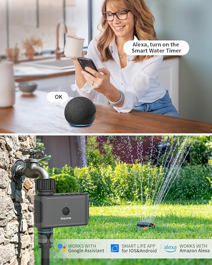 WiFi Sprinkler Timer, WiFi Water Timer for Garden, Smart Hose Timer with WiFi Hub Support 2.4GHz, App/Voice Control Work with Alexa & Google Assistant, Rain Delay & Manual Watering,for Yard Lawn Plant