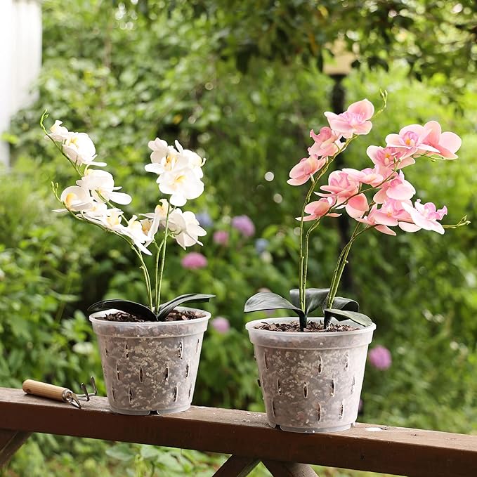 YIKUSH Orchid Pots with Holes Clear Orchid Pot Plastic Plant Pot Flower Pots Outdoor and Indoor Use 4.5 Inch 10Pack