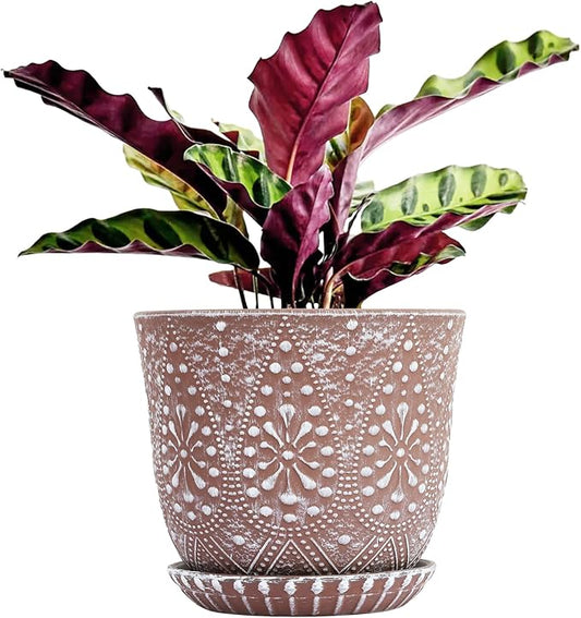 Gepege 8 Inch Plant Pot for Plants, Ceramic Planter with Drainage Holes and Saucers for Indoor Plants Large Flower Pot