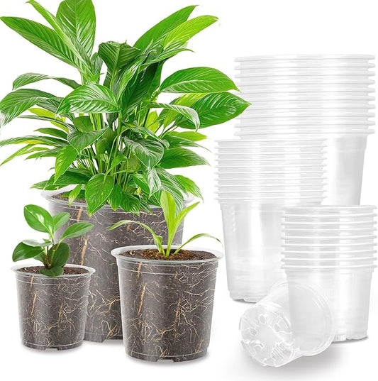 36 Pack 7/6/5/3.5 Inch Clear Nursery Pots Variety Pack, Clear Plastic Nursery Pot for Plants, Durable Seed Starting Pot with Drainage Holes, Flexible Transparent Pot