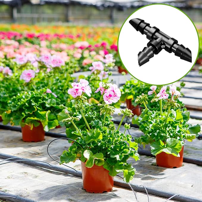 JAYEE 50 Pack Drip Irrigation 1/4” Barbed Tee Fittings, Barbed Connectors Fits Universal 1/4 Inch Drip Tubing, Irrigation Tee for Drip or Sprinkler System
