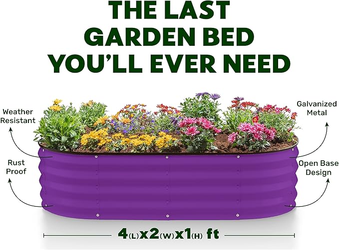 Galvanized Raised Garden Beds Outdoor // 4×2×1 ft Planter Raised Beds for Gardening, Vegetables, Flowers // Large Metal Garden Box (Purple) // Patented Tool-Free Design