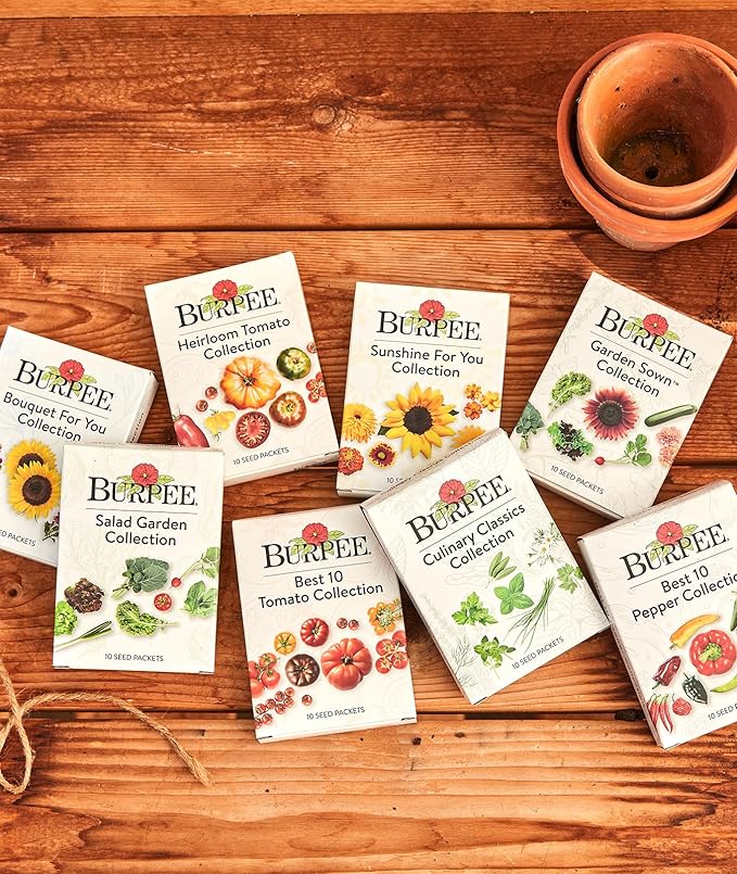 Burpee Garden Sown Flower, Herb & Vegetable 10 Packs of Non-GMO Basil, Lettuce, Cucumber, Radish, Spinach, Kale, Zucchini, Sunflower & Marigold, Seeds for Planting