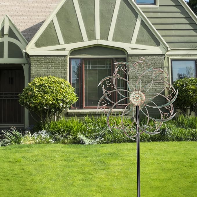 Wind Spinners Outdoor Wind Spinner Metal 13” Dia Wind Spinners for Yard and Garden Decor Pinwheels Wind Sculptures & Spinners(57” H)