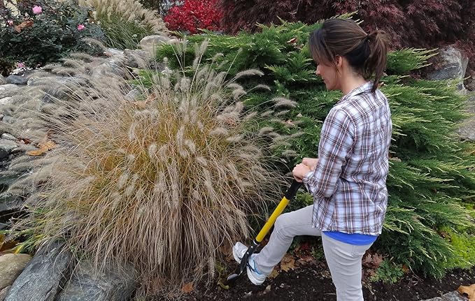 Gardening Shovel with Steel-Reinforced Fiberglass Handle, Cushioned D-Grip and Sharp, Hardened-Steel Blade, Award Winning Spade, Model SHFD3 Yellow