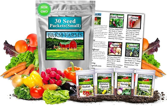 B&KM Farms Heirloom Seed Vault, 20 Varieties, 20,000+ Non-GMO Seeds, Long-Term Storage (Regular, Small)