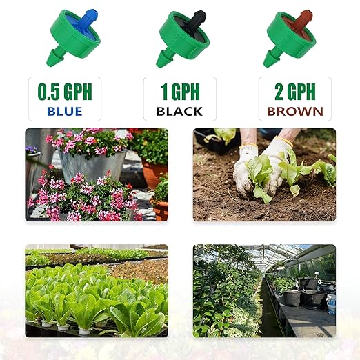 2 GPH Drip Irrigation Emitters Pressure Compensating Drippers Constant Flow Heads Parts Garden Flower Pots Plants Systems Dig Kit for 1/4 Inch Watering Tubing Line, 50-Pack