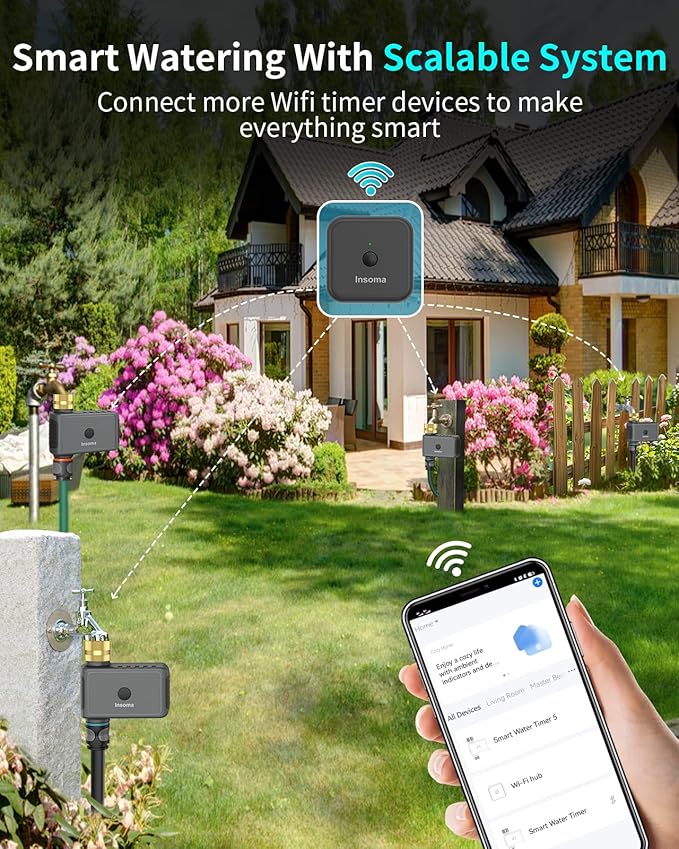WiFi Water Timer Brass Inlet, 2.4GHz Smart Sprinkler Timer, 1 Zone Hose Timer with WiFi Hub, Voice/App Control with Alexa & Google Assistant, Auto/Manual Watering, Rain Delay, for Garden, Yard, Lawn