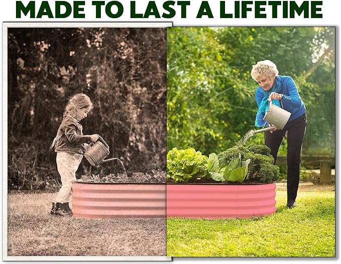 Galvanized Raised Garden Beds Outdoor // 4×2×1 ft Planter Raised Beds for Gardening, Vegetables, Flowers // Large Metal Garden Box (Pink) // Patented Tool-Free Design