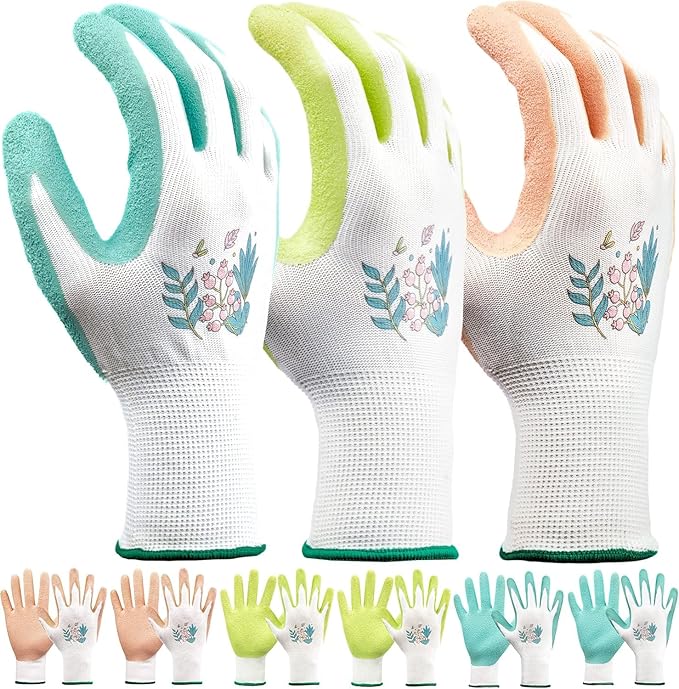 Gardening Gloves for Women,6 Pairs Garden Gloves for Women,Bulk Pack Work Gloves Women Rose Pink Green Aqua Small
