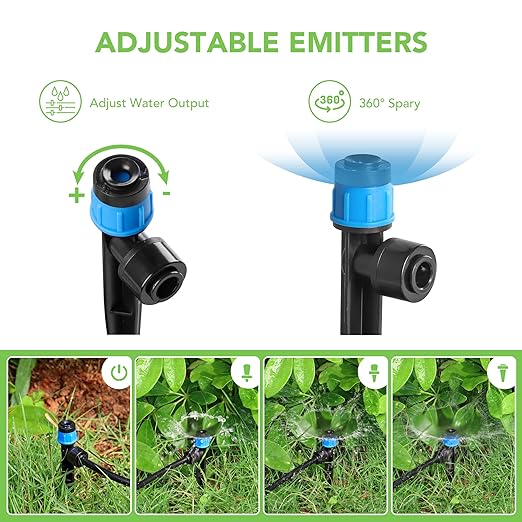 60PCS Easy-Connect Drip Irrigation Emitters Fan Shape for 1/4 inch Irrigation Tubing, Adjustable Water Flow Drip Emitters with Stake
