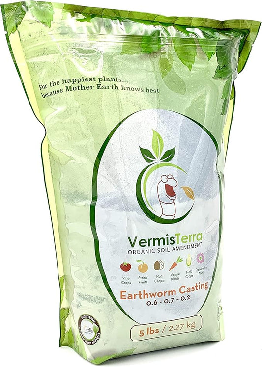 Earthworm Castings - (5 LB) 2.7 qts - 100% Organic Earthworm Castings - All Natural Plant Fertilizer - Soil Enhancer - Potting Mix for Plants, Vegetables, Flowers, Indoor + Outdoor