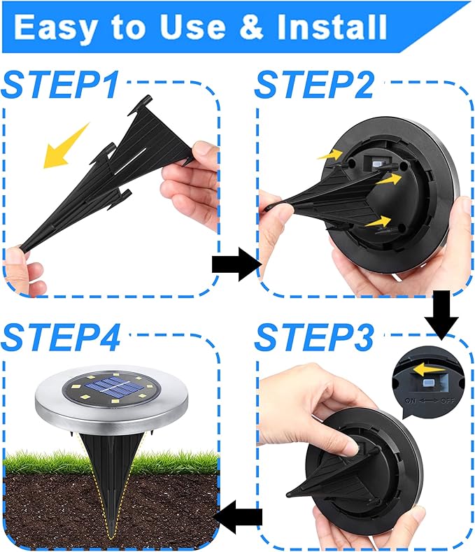 Solar Ground Lights, Waterproof Solar Garden Lights, Upgraded Outdoor Garden Waterproof Bright in-Ground Lights, Landscape Lights for Pathway,Yard,Deck,Lawn,Patio,Walkway (12 Pack Blue Light)