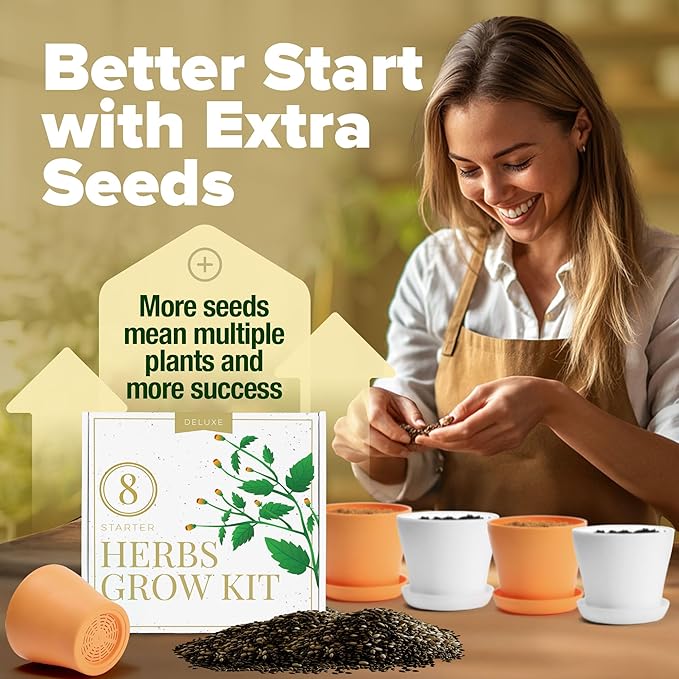HOME GROWN Deluxe 8 Herb Garden Kit – Unique Mother's Day Gardening Gift for Women, Mom, Her – Perfect Kitchen Gifts for Gardeners, Friends, New Home, Housewarming, and Herb Plant Starter Kit
