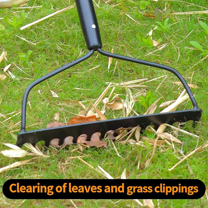 Garden Rake for Gardening, Heavy Duty Garden Rake for Lawns, 14 Tines Bow Rake with Fiberglass Handle, 58 Inches