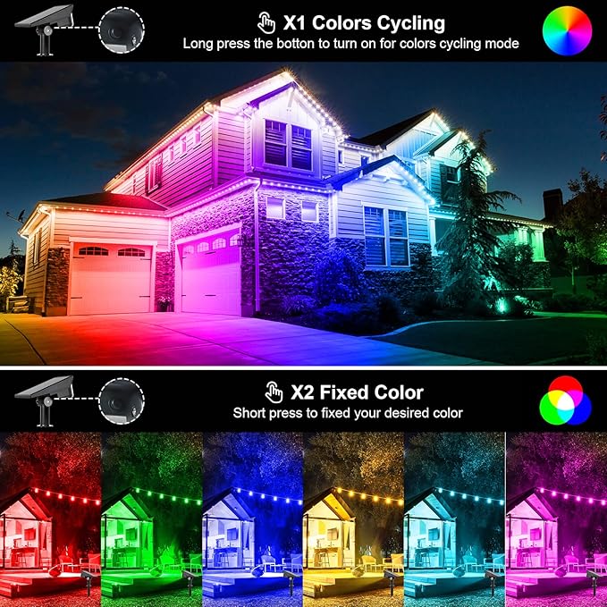 T-SUNUS Christmas Solar Spot Lights Outdoor Color Changing 4 Pack, IP65 Waterproof Solar Landscape Spotlights Garden Pond Lights, 2-in-1 RGB Lighting for Yard Pathway Driveway Walkway Tree Halloween