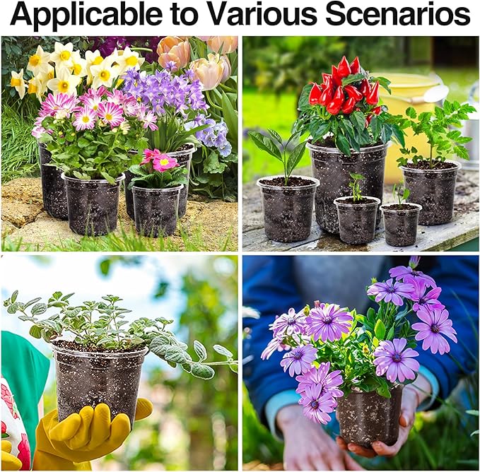 Bonviee Clear Nursery Pots for Plants, 6.7/5/4 Inch Plastic Seedling Pots with Drainage Holes, Planters for Indoor Plants and Transparent Seed Starter Pots with 10 Plant Labels, 30 Pack