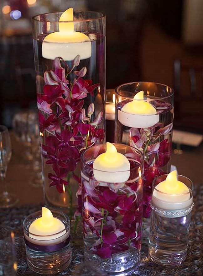 48 Pack Waterproof LED Floating Tea Lights, Flameless Flickering Battery Operated Outdoor Tealight Candles, White Water LED Votive Candles Bulk for Wedding Centerpiece Vase Halloween Decorations