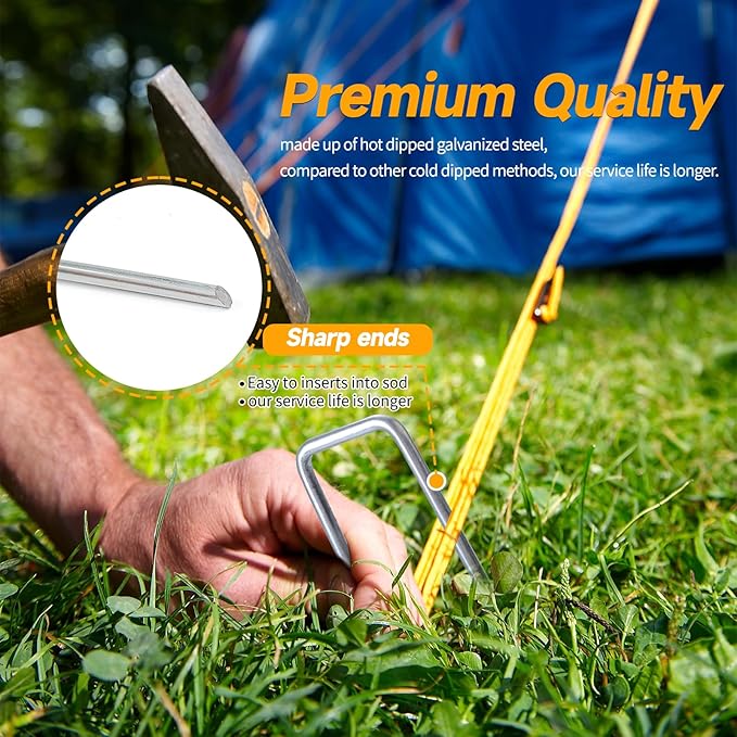 6 Inch Galvanized Landscape Staples, 200 Pack 10 Gauge Garden Stakes Plant, Hot-dip U-Shaped Tent Stakes Cover Stakes for Sod Anchoring Landscape Fabric Irrigation Tubing
