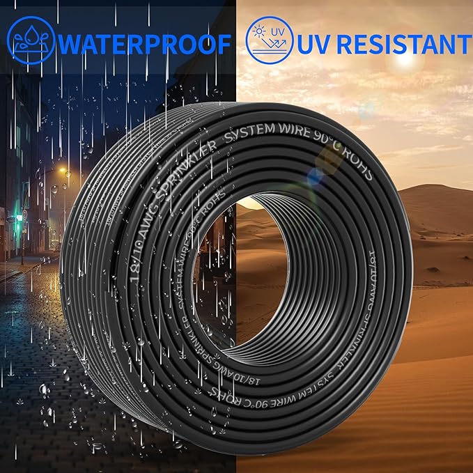 18/10 Solid Sprinkler System Wire 50ft, 18 Gauge Irrigation Wires PVC Jacket Sprinkler Cable for Underground Irrigation Valves Field Central Control System