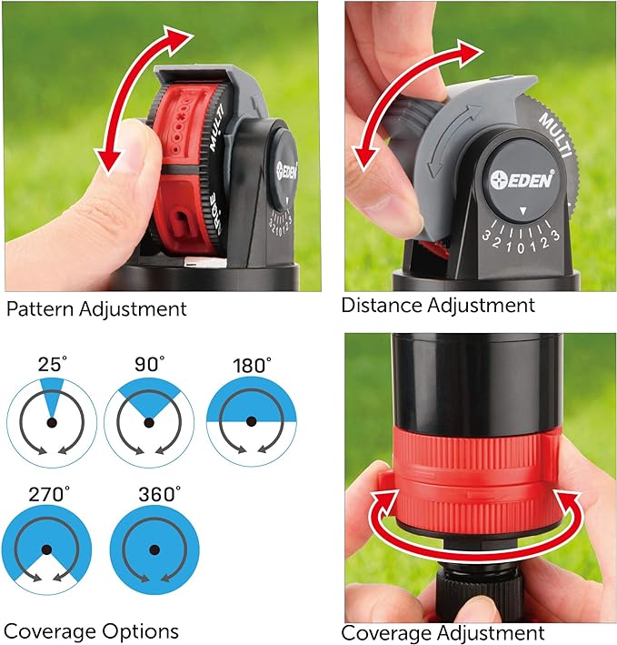 Eden 96122 Metal Adjustable 6-Pattern Mobile Rotary Gear Drive Garden Sprinkler & 94124 Multi Pattern Turbo Gear Drive Sprinkler Plus Misting System