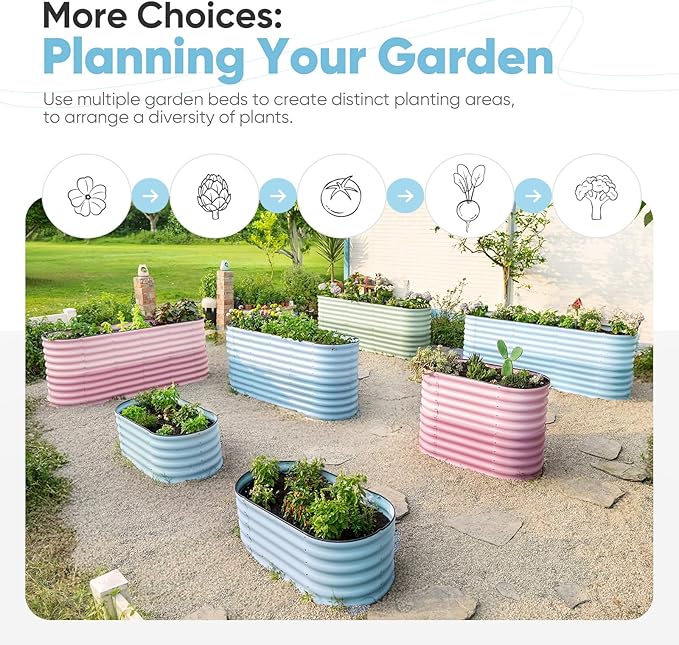 KING BIRD Raised Garden Bed 2.85 ft Tall 9 in 1 Galvanized Planter Garden Box Outdoor for Gardening, Deep Root Vegetables, Flowers 94.5X23.6X34.2 in, Light Blue