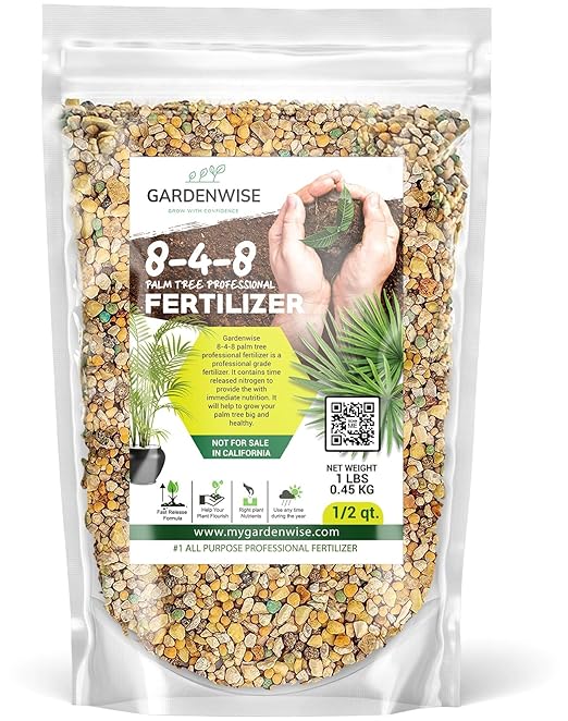 8-4-8 Professional Palm Tree Fertilizer Plant Food; for Indoor Potted Plants and Outdoor Landscape Palm Trees; Quick-Release Nitrogen Fertilizer and Continuous Feeding (1/2 Quart)