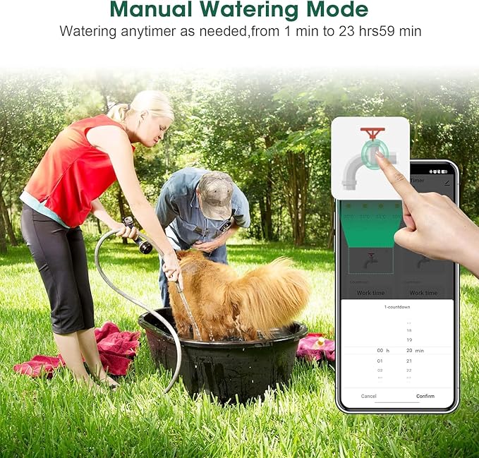 Smart Hose Watering Timer with Wi-Fi Hub, Automatic Irrigation System Controller for Lawns and Yard, Compatible with Alexa Dark Gray-Plastics Inlet & Plastics Outlet (2-Outlet)