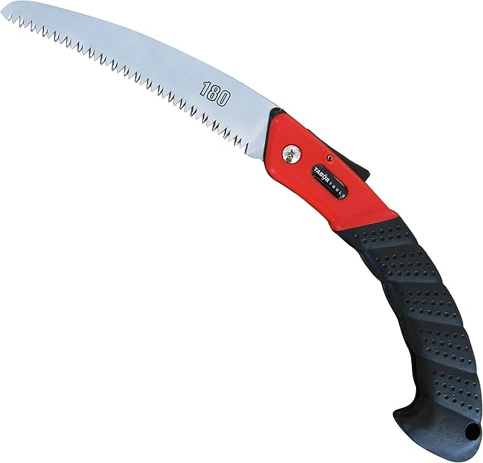 TABOR TOOLS Folding Saw with 8 Inch Curved Blade and Rugged Grip Handle, Hand Saw for Pruning Trees, Trimming Branches, Camping, Clearing Forest Trails. TTS25A. (Curved Blade 8 Inch)