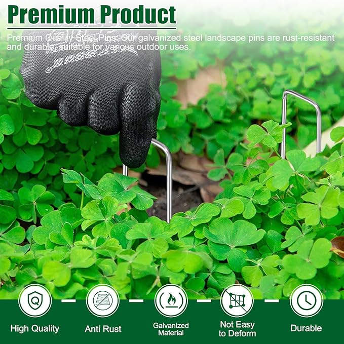 12 Inch 11 Gauge Galvanized Landscape Staples Stakes for Decoration, 50/100/200pcs Garden Metal Stakes for Weed Barrier Fabric, Fence Stakes, Tent Stakes(12in,50pcs)